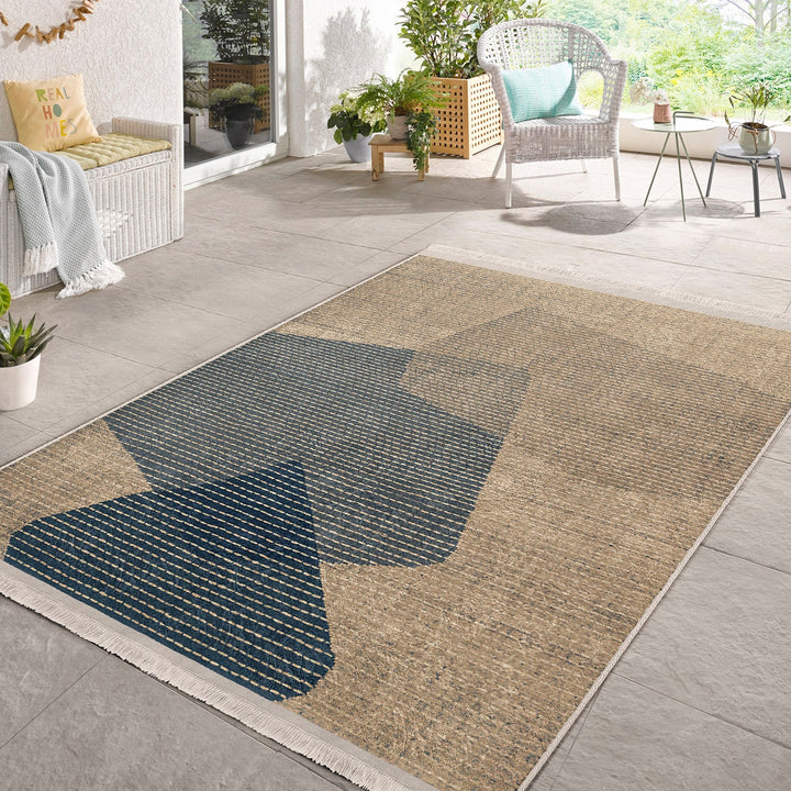Abstract Area Rug|Boho Style Carpet|Machine-Washable Fringed Non-Slip Rug|Farmhouse Multi-Purpose Anti-Slip Carpet|Geometric Living Room Rug