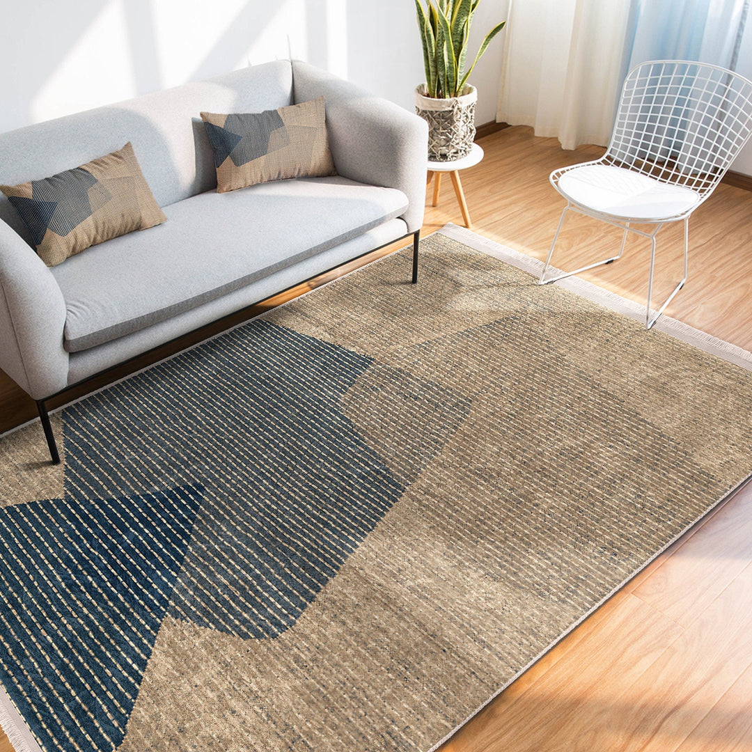 Abstract Area Rug|Boho Style Carpet|Machine-Washable Fringed Non-Slip Rug|Farmhouse Multi-Purpose Anti-Slip Carpet|Geometric Living Room Rug