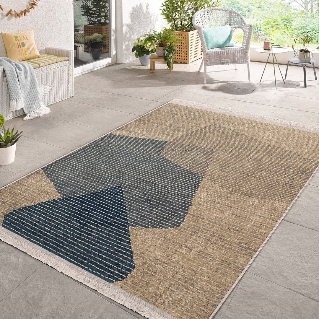 Abstract Area Rug|Boho Style Carpet|Machine-Washable Fringed Non-Slip Rug|Farmhouse Multi-Purpose Anti-Slip Carpet|Geometric Living Room Rug