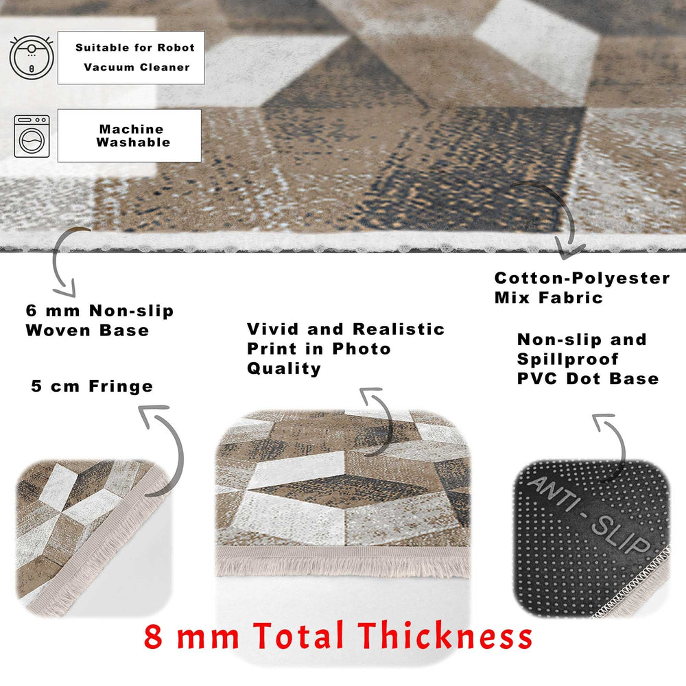 Abstract Area Rug|Boho Style Carpet|Machine-Washable Fringed Non-Slip Rug|Farmhouse Multi-Purpose Anti-Slip Carpet|Stylish Living Room Rug