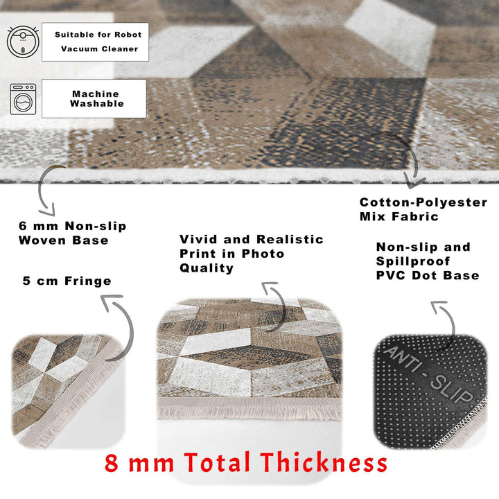 Abstract Area Rug|Boho Style Carpet|Machine-Washable Fringed Non-Slip Rug|Farmhouse Multi-Purpose Anti-Slip Carpet|Stylish Living Room Rug
