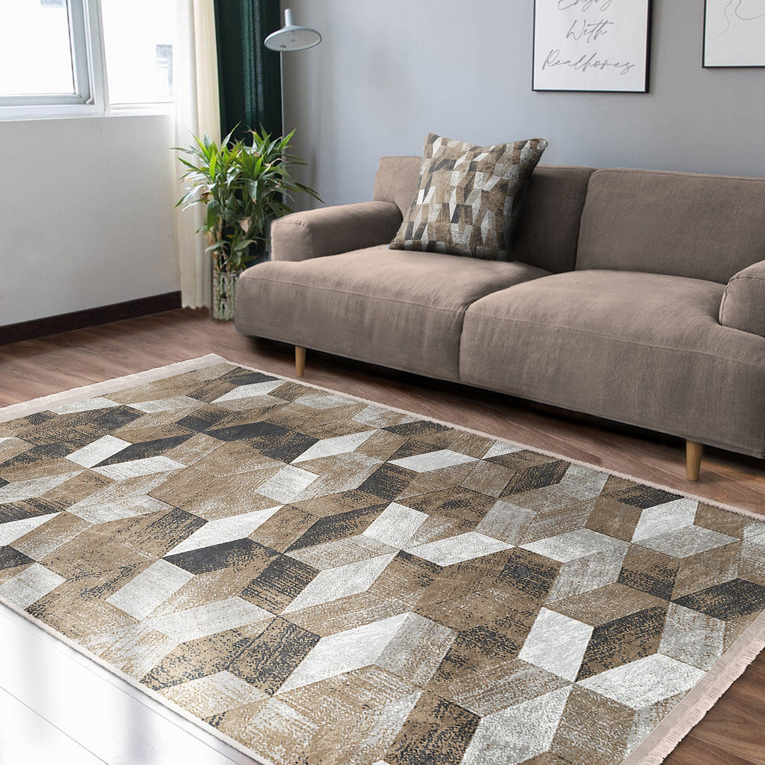 Abstract Area Rug|Boho Style Carpet|Machine-Washable Fringed Non-Slip Rug|Farmhouse Multi-Purpose Anti-Slip Carpet|Stylish Living Room Rug