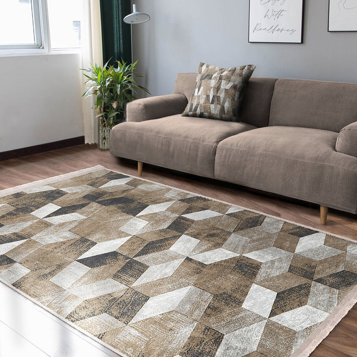 Abstract Area Rug|Boho Style Carpet|Machine-Washable Fringed Non-Slip Rug|Farmhouse Multi-Purpose Anti-Slip Carpet|Stylish Living Room Rug