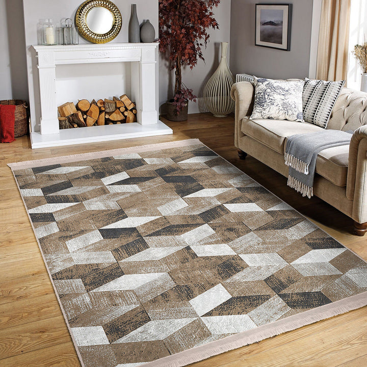 Abstract Area Rug|Boho Style Carpet|Machine-Washable Fringed Non-Slip Rug|Farmhouse Multi-Purpose Anti-Slip Carpet|Stylish Living Room Rug