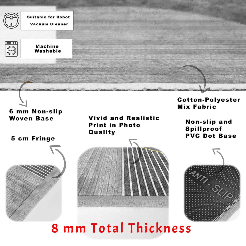 Gray Abstract Rug|Boho Area Carpet|Machine-Washable Fringed Non-Slip Rug|Geometric Living Room Rug|Modern Multi-Purpose Anti-Slip Carpet