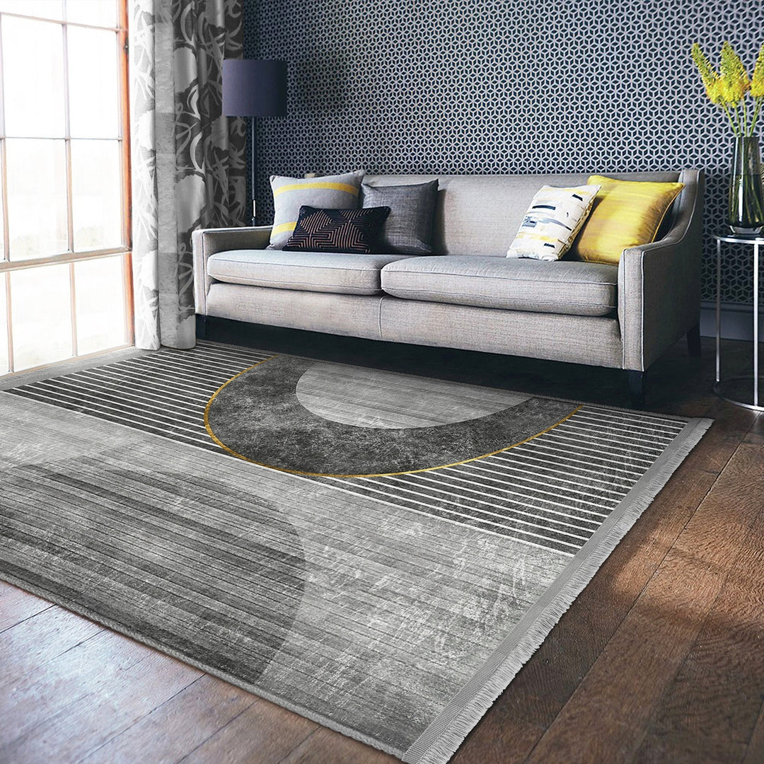 Gray Abstract Rug|Boho Area Carpet|Machine-Washable Fringed Non-Slip Rug|Geometric Living Room Rug|Modern Multi-Purpose Anti-Slip Carpet