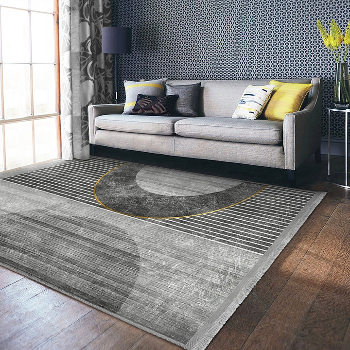 Gray Abstract Rug|Boho Area Carpet|Machine-Washable Fringed Non-Slip Rug|Geometric Living Room Rug|Modern Multi-Purpose Anti-Slip Carpet