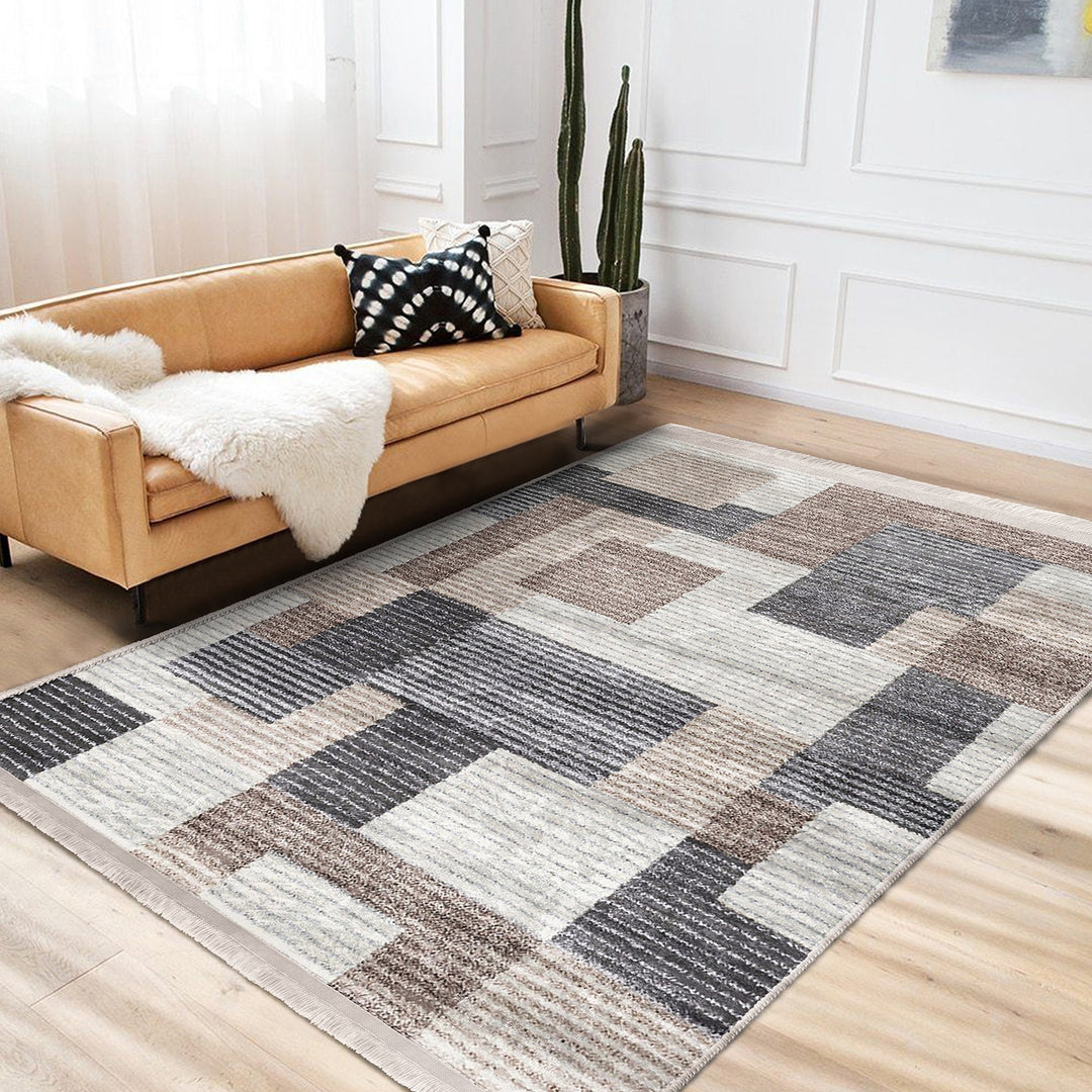Abstract Striped Rug|Bohemian Area Carpet|Machine-Washable Fringed Non-Slip Rug|Decorative Multi-Purpose Anti-Slip Carpet|Living Room Rug