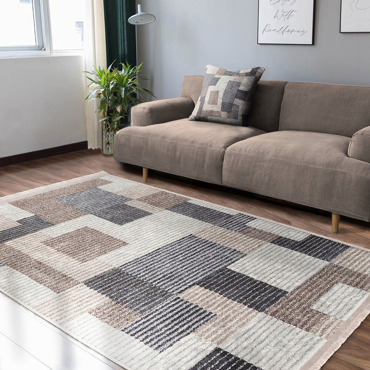Abstract Striped Rug|Bohemian Area Carpet|Machine-Washable Fringed Non-Slip Rug|Decorative Multi-Purpose Anti-Slip Carpet|Living Room Rug