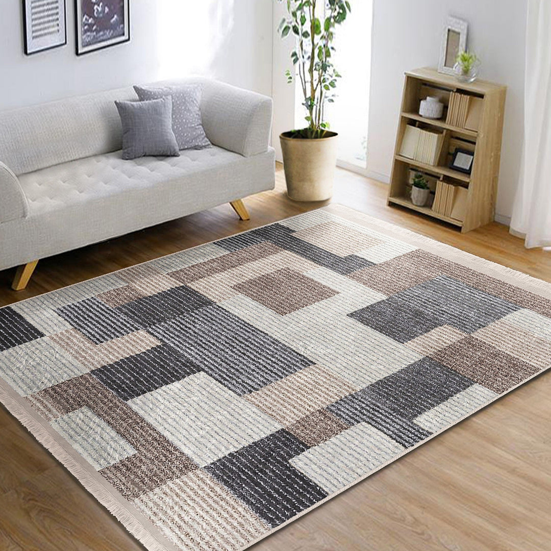 Abstract Striped Rug|Bohemian Area Carpet|Machine-Washable Fringed Non-Slip Rug|Decorative Multi-Purpose Anti-Slip Carpet|Living Room Rug