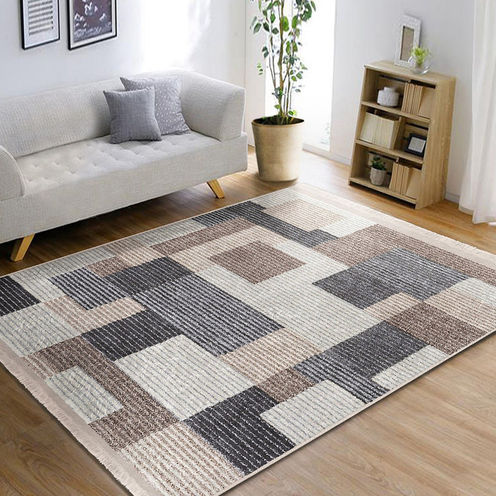 Abstract Striped Rug|Bohemian Area Carpet|Machine-Washable Fringed Non-Slip Rug|Decorative Multi-Purpose Anti-Slip Carpet|Living Room Rug