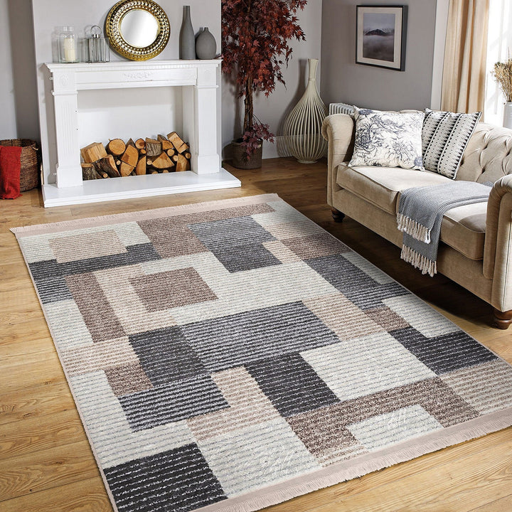 Abstract Striped Rug|Bohemian Area Carpet|Machine-Washable Fringed Non-Slip Rug|Decorative Multi-Purpose Anti-Slip Carpet|Living Room Rug