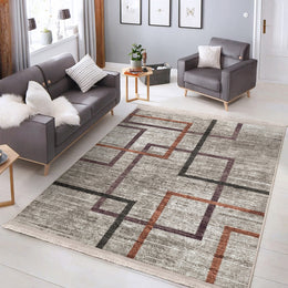 Abstract Area Rug|Living Room Carpet|Machine-Washable Fringed Non-Slip Rug|Farmhouse Multi-Purpose Anti-Slip Carpet|Geometric Boho Style Rug