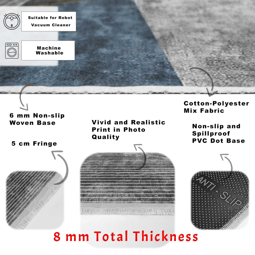 Abstract Gray Rug|Geometric Carpet|Machine-Washable Fringed Non-Slip Rug|Farmhouse Multi-Purpose Anti-Slip Carpet|Boho Style Living Room Rug