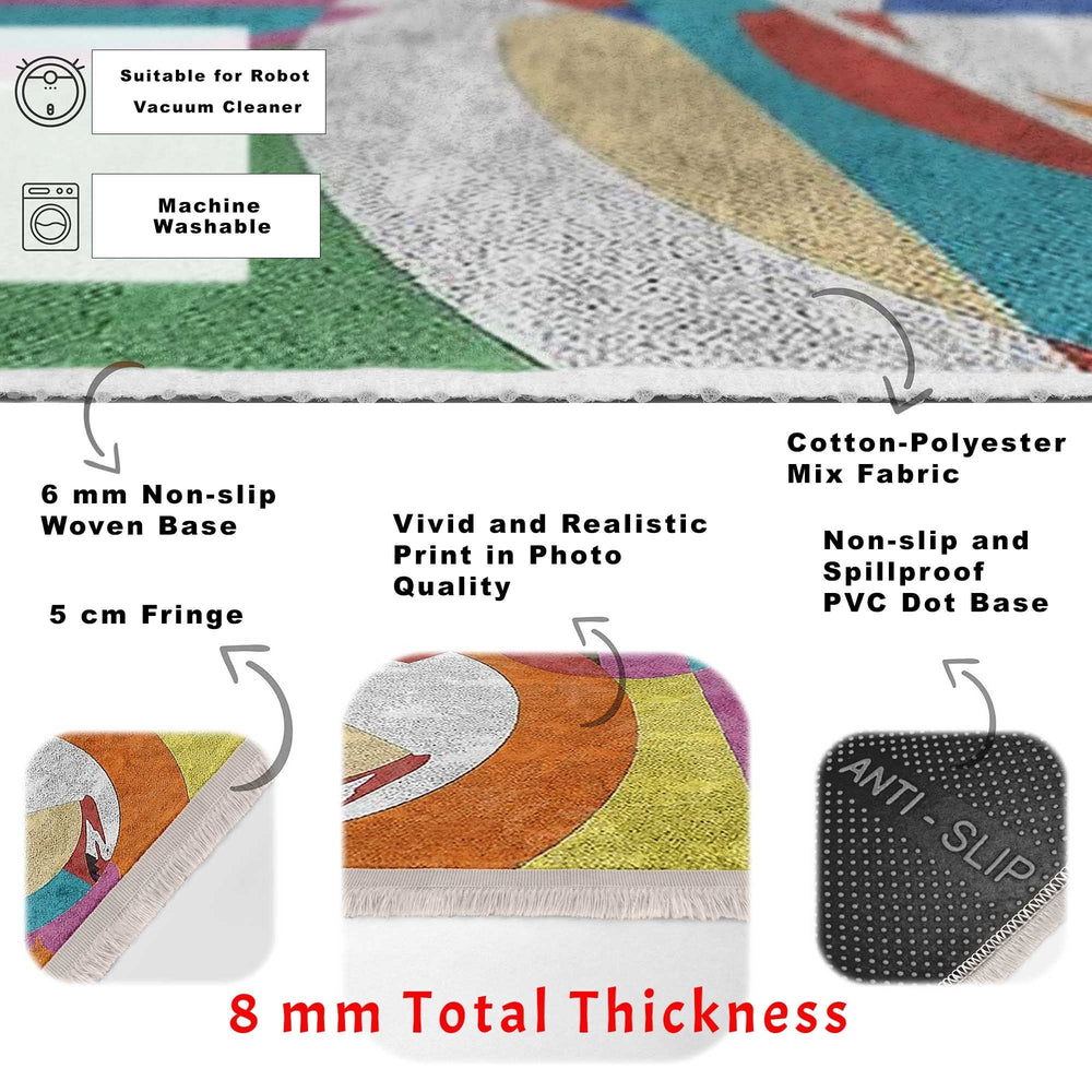 Abstract Pattern Rug|Boho Style Carpet|Machine-Washable Fringed Non-Slip Rug|Modern Multi-Purpose Anti-Slip Carpet|Colorful Living Room Rug