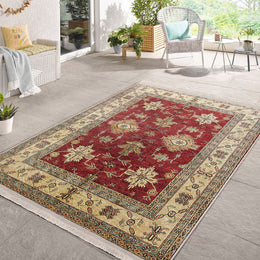 Traditional Area Rug|Ethnic Multi-Purpose Anti-Slip Geometric Carpet|Rustic Design Farmhouse Carpet|Machine-Washable Fringed Non-Slip Rug