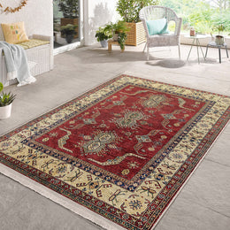 Hereke Pattern Rug|Ethnic Farmhouse Carpet|Machine-Washable Fringed Non-Slip Rug|Rustic Design Multi-Purpose Anti-Slip Geometric Carpet