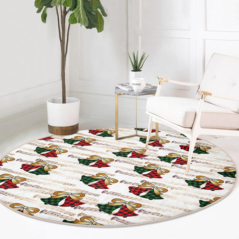 Winter Round Carpet|Christmas Bell Rug|Multi-Purpose Mat|Checkered Leaf Rug|Xmas Non-Slip Rug|Xmas Circle Carpet|Farmhouse Winter Decor