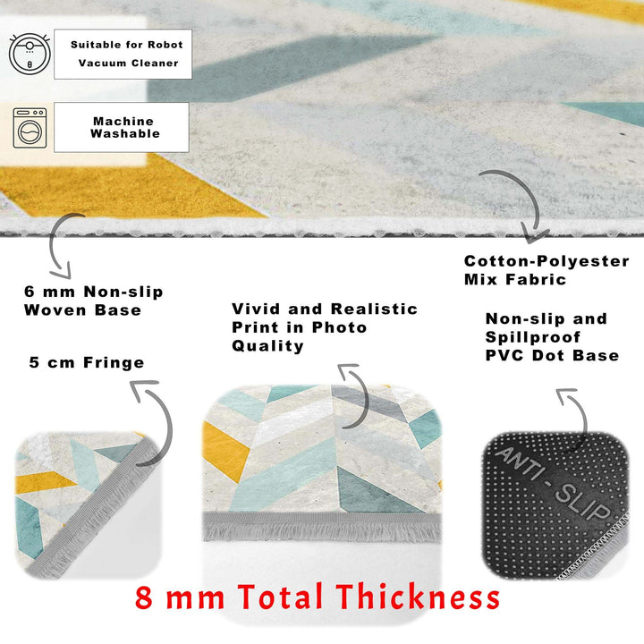 Modern Motif Rug|Boho Style Carpet|Machine-Washable Fringed Non-Slip Rug|Stylish Multi-Purpose Anti-Slip Carpet|Geometric Living Room Rug