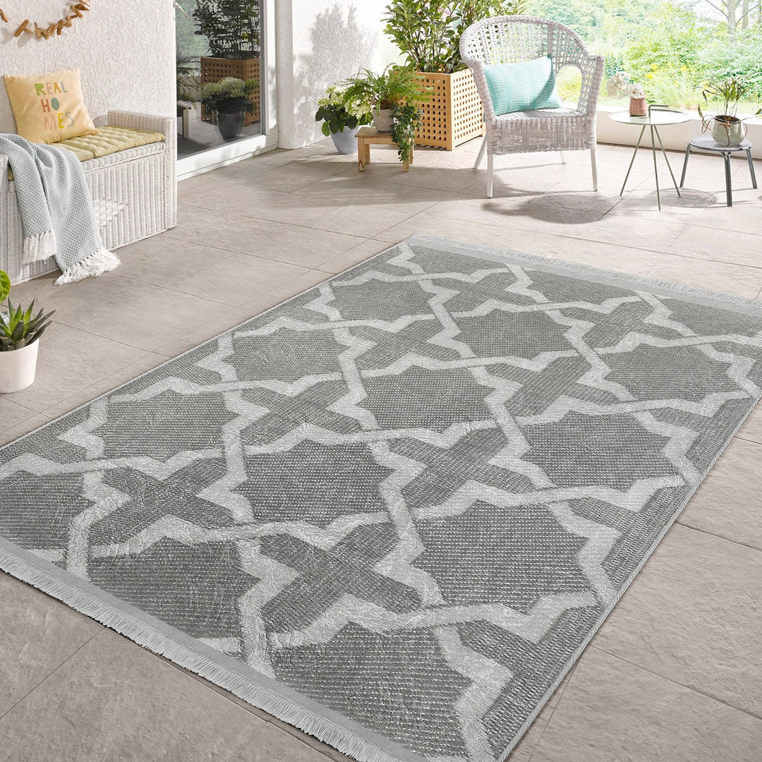 Geometric Area Rug|Boho Gray Carpet|Machine-Washable Fringed Non-Slip Rug|Farmhouse Multi-Purpose Anti-Slip Carpet|Abstract Living Room Rug