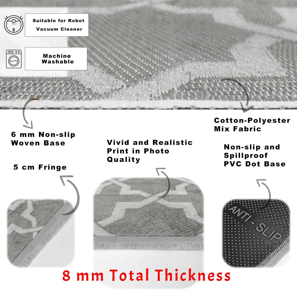 Geometric Area Rug|Boho Gray Carpet|Machine-Washable Fringed Non-Slip Rug|Farmhouse Multi-Purpose Anti-Slip Carpet|Abstract Living Room Rug