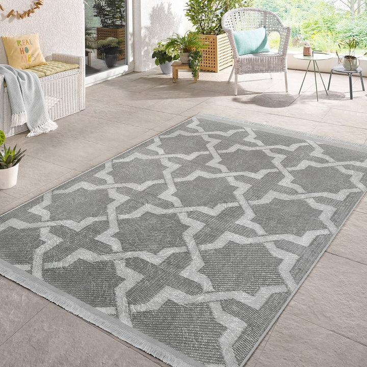 Geometric Area Rug|Boho Gray Carpet|Machine-Washable Fringed Non-Slip Rug|Farmhouse Multi-Purpose Anti-Slip Carpet|Abstract Living Room Rug