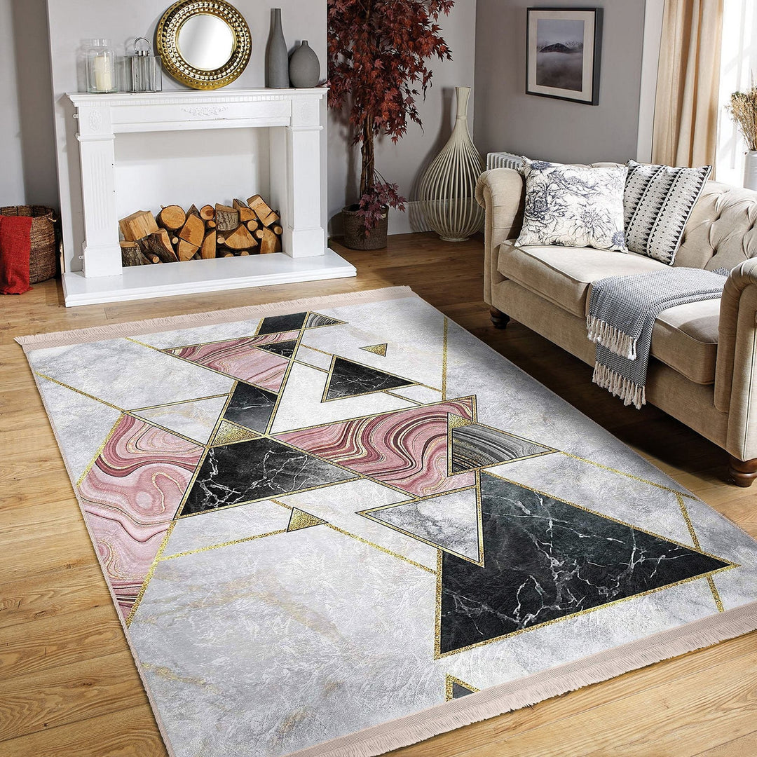Abstract Marble Rug|Decorative Carpet|Machine-Washable Fringed Non-Slip Rug|Stylish Multi-Purpose Anti-Slip Carpet|Geometric Living Room Rug