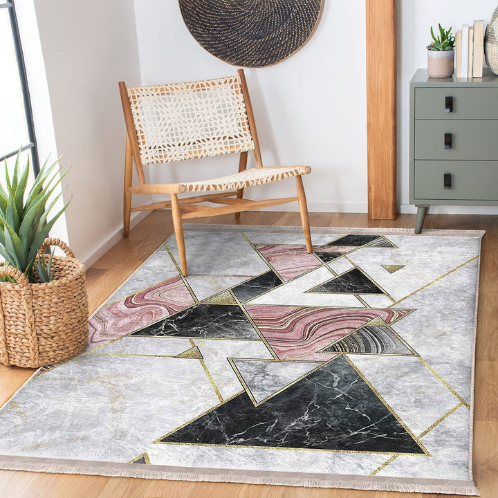 Abstract Marble Rug|Decorative Carpet|Machine-Washable Fringed Non-Slip Rug|Stylish Multi-Purpose Anti-Slip Carpet|Geometric Living Room Rug