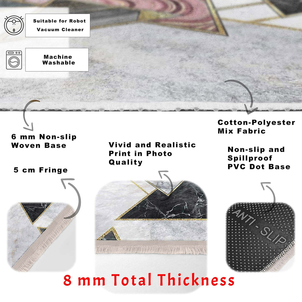 Abstract Marble Rug|Decorative Carpet|Machine-Washable Fringed Non-Slip Rug|Stylish Multi-Purpose Anti-Slip Carpet|Geometric Living Room Rug