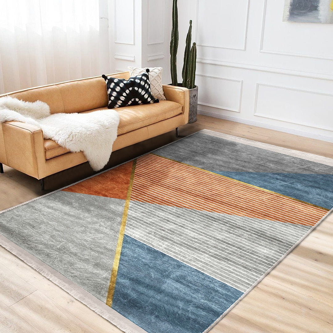 Abstract Area Rug|Decorative Carpet|Machine-Washable Fringed Non-Slip Rug|Geometric Living Room Rug|Farmhouse Multi-Purpose Anti-Slip Carpet