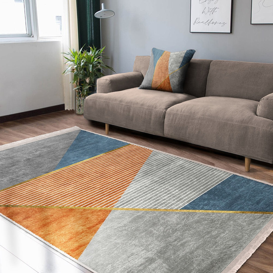 Abstract Area Rug|Decorative Carpet|Machine-Washable Fringed Non-Slip Rug|Geometric Living Room Rug|Farmhouse Multi-Purpose Anti-Slip Carpet