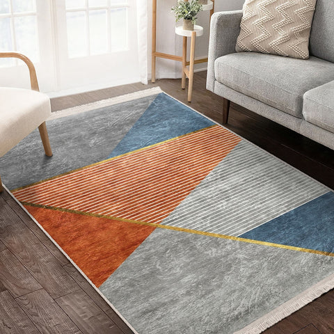 Abstract Area Rug|Decorative Carpet|Machine-Washable Fringed Non-Slip Rug|Geometric Living Room Rug|Farmhouse Multi-Purpose Anti-Slip Carpet