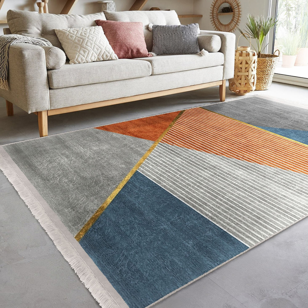 Abstract Area Rug|Decorative Carpet|Machine-Washable Fringed Non-Slip Rug|Geometric Living Room Rug|Farmhouse Multi-Purpose Anti-Slip Carpet