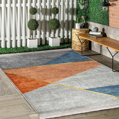 Abstract Area Rug|Decorative Carpet|Machine-Washable Fringed Non-Slip Rug|Geometric Living Room Rug|Farmhouse Multi-Purpose Anti-Slip Carpet