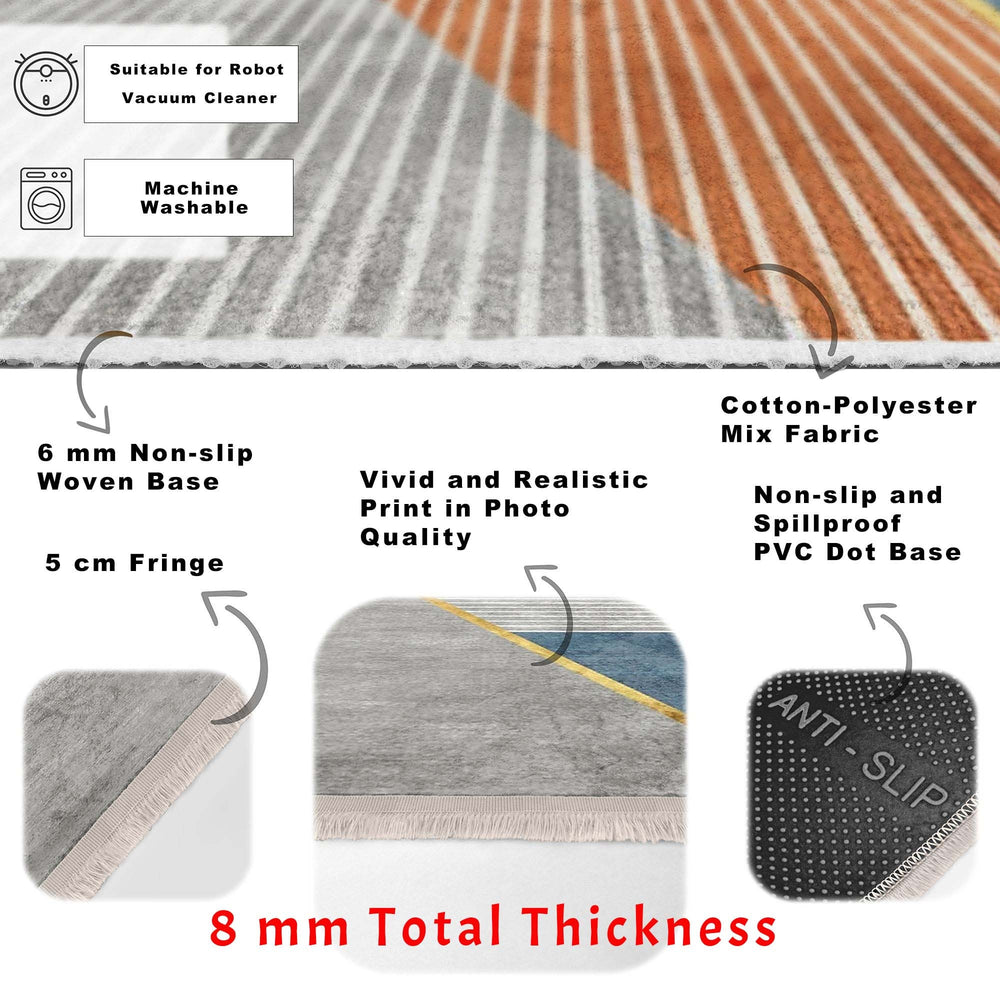 Abstract Area Rug|Decorative Carpet|Machine-Washable Fringed Non-Slip Rug|Geometric Living Room Rug|Farmhouse Multi-Purpose Anti-Slip Carpet