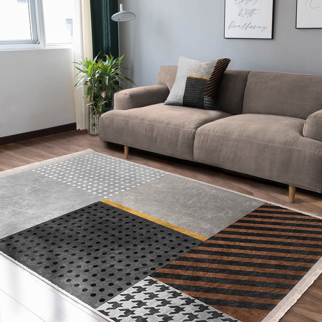 Geometric Area Rug|Boho Style Carpet|Machine-Washable Fringed Non-Slip Rug|Abstract Multi-Purpose Anti-Slip Carpet|Modern Living Room Rug