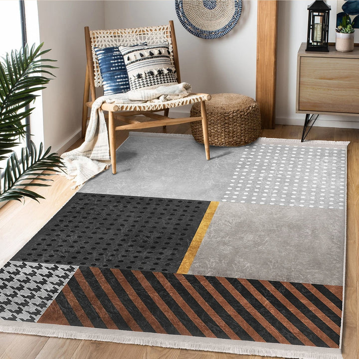 Geometric Area Rug|Boho Style Carpet|Machine-Washable Fringed Non-Slip Rug|Abstract Multi-Purpose Anti-Slip Carpet|Modern Living Room Rug