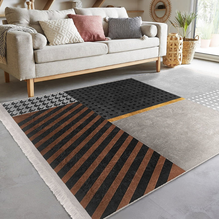 Geometric Area Rug|Boho Style Carpet|Machine-Washable Fringed Non-Slip Rug|Abstract Multi-Purpose Anti-Slip Carpet|Modern Living Room Rug