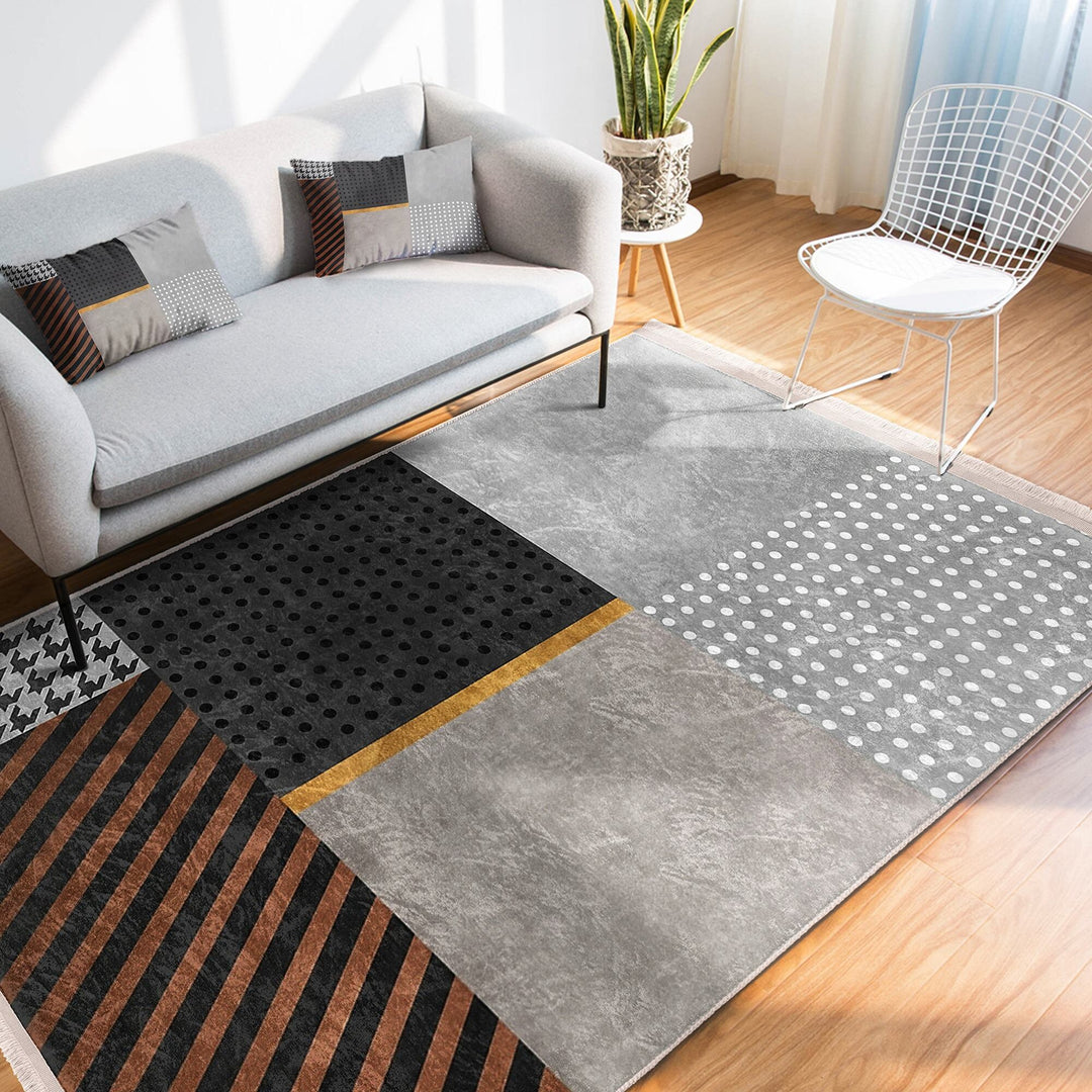 Geometric Area Rug|Boho Style Carpet|Machine-Washable Fringed Non-Slip Rug|Abstract Multi-Purpose Anti-Slip Carpet|Modern Living Room Rug