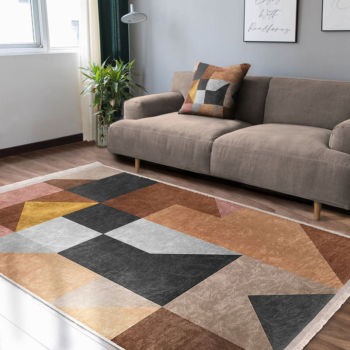 Geometric Area Rug|Abstract Home Decor|Machine-Washable Fringed Non-Slip Rug|Bohemian Multi-Purpose Anti-Slip Carpet|Decorative Area Rug