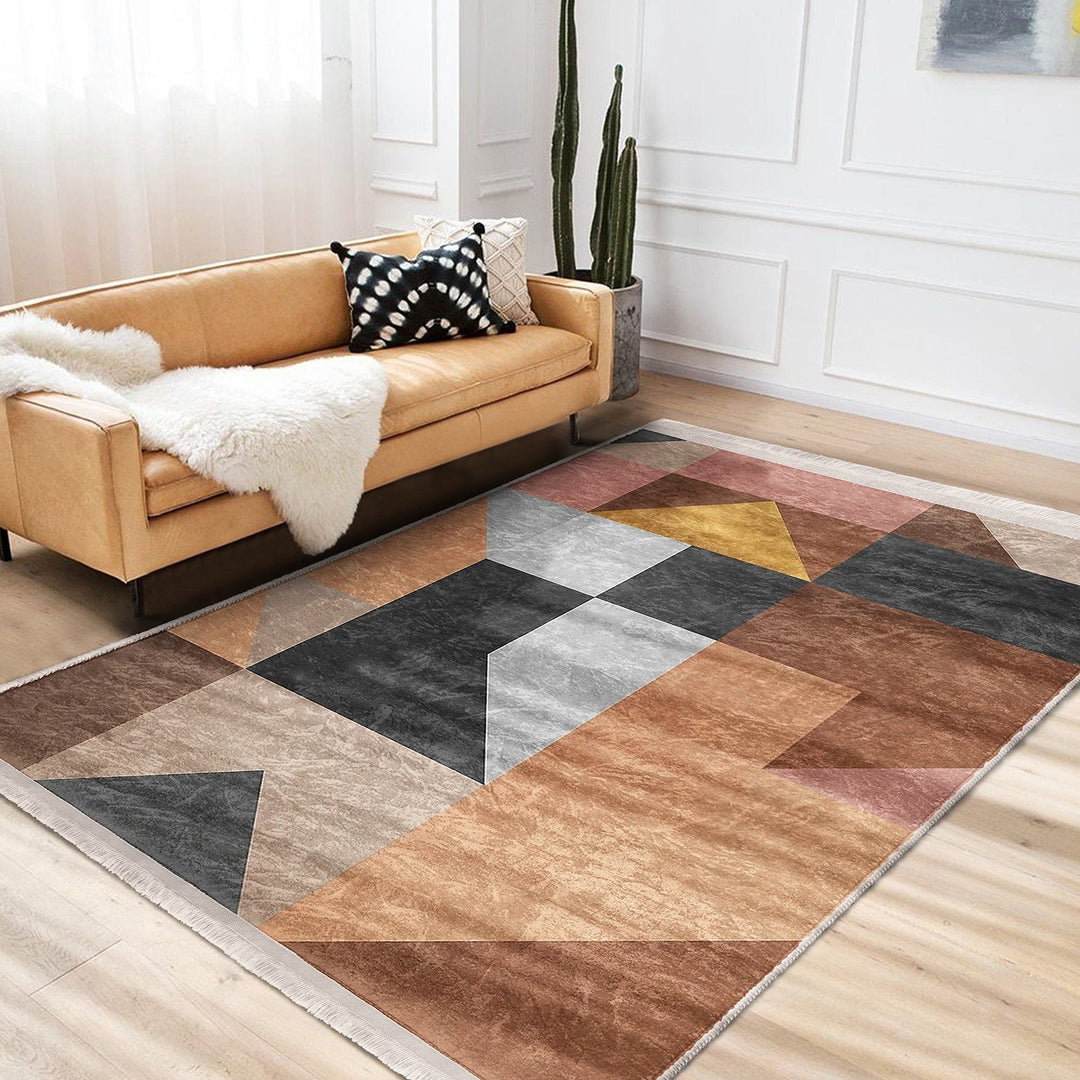 Geometric Area Rug|Abstract Home Decor|Machine-Washable Fringed Non-Slip Rug|Bohemian Multi-Purpose Anti-Slip Carpet|Decorative Area Rug