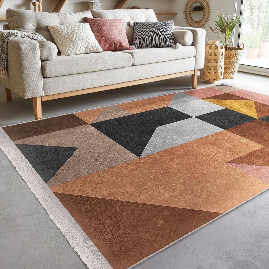 Geometric Area Rug|Abstract Home Decor|Machine-Washable Fringed Non-Slip Rug|Bohemian Multi-Purpose Anti-Slip Carpet|Decorative Area Rug