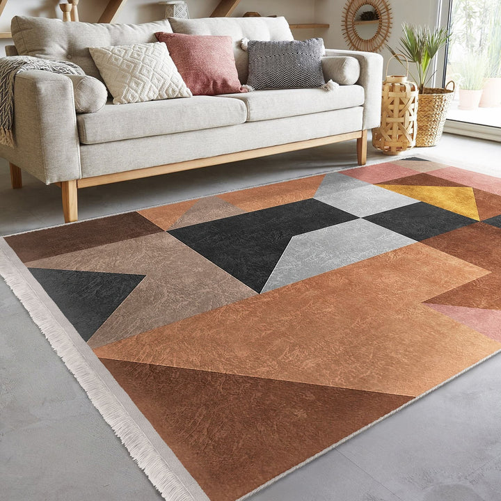 Geometric Area Rug|Abstract Home Decor|Machine-Washable Fringed Non-Slip Rug|Bohemian Multi-Purpose Anti-Slip Carpet|Decorative Area Rug