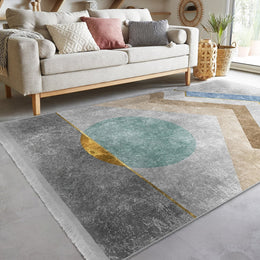 Abstract Area Rug|Boho Style Carpet|Machine-Washable Fringed Non-Slip Rug|Big Zigzag Multi-Purpose Anti-Slip Carpet|Abstract Living Room Rug
