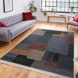 Abstract Area Rug|Gray Brown Carpet|Machine-Washable Fringed Non-Slip Rug|Farmhouse Multi-Purpose Anti-Slip Carpet|Geometric Boho Home Decor