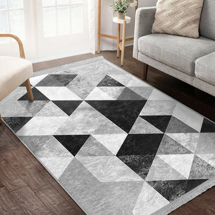 Geometric Area Rug|Boho Style Abstract Carpet|Machine-Washable Fringed Non-Slip Rug|Triangle Pattern Multi-Purpose Anti-Slip Living Room Rug
