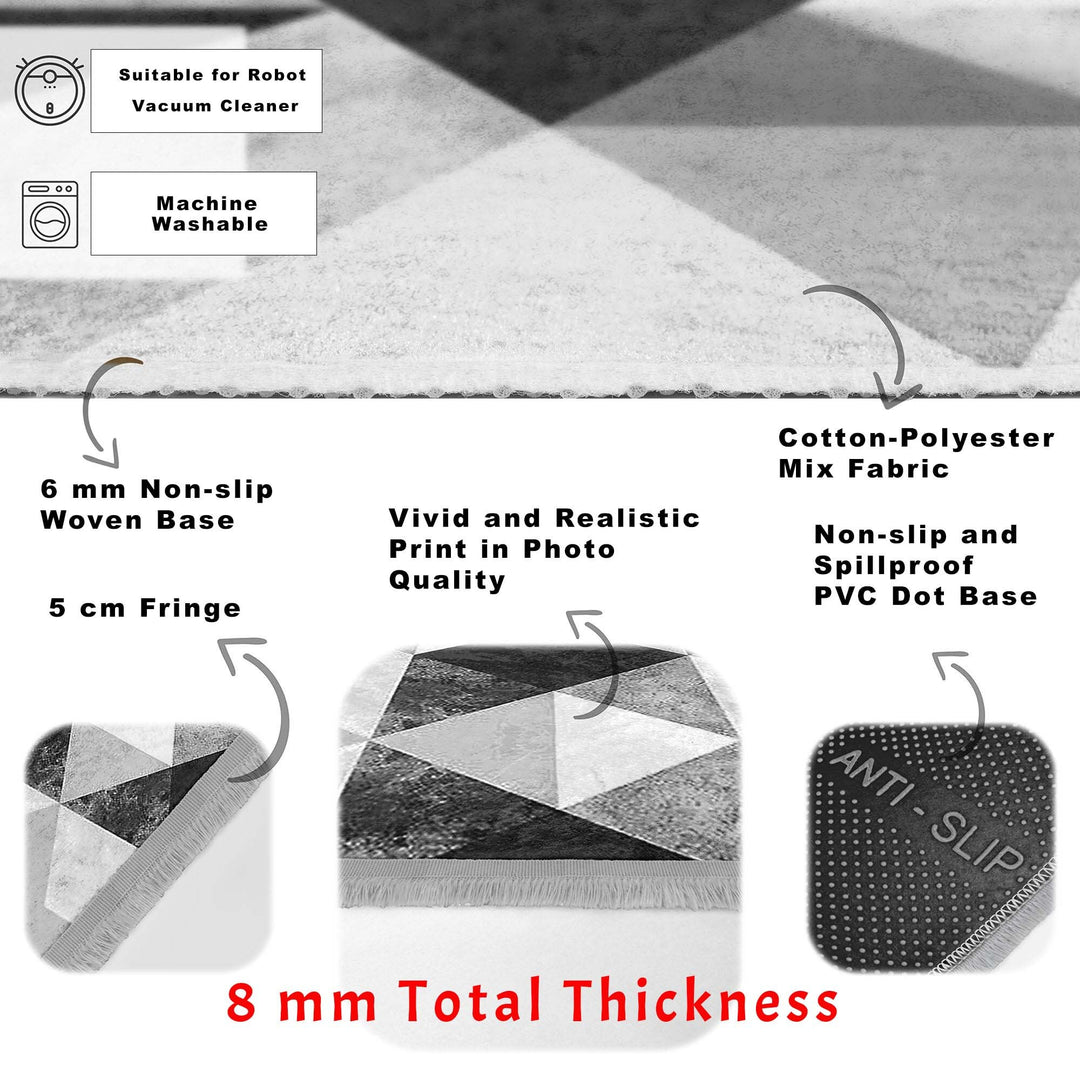 Geometric Area Rug|Boho Style Abstract Carpet|Machine-Washable Fringed Non-Slip Rug|Triangle Pattern Multi-Purpose Anti-Slip Living Room Rug