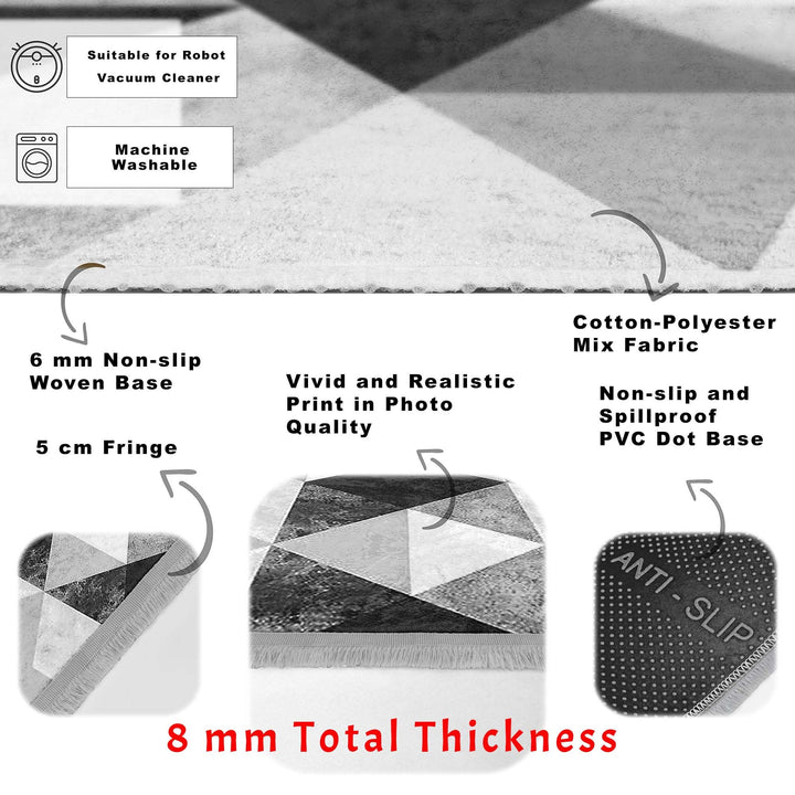 Geometric Area Rug|Boho Style Abstract Carpet|Machine-Washable Fringed Non-Slip Rug|Triangle Pattern Multi-Purpose Anti-Slip Living Room Rug