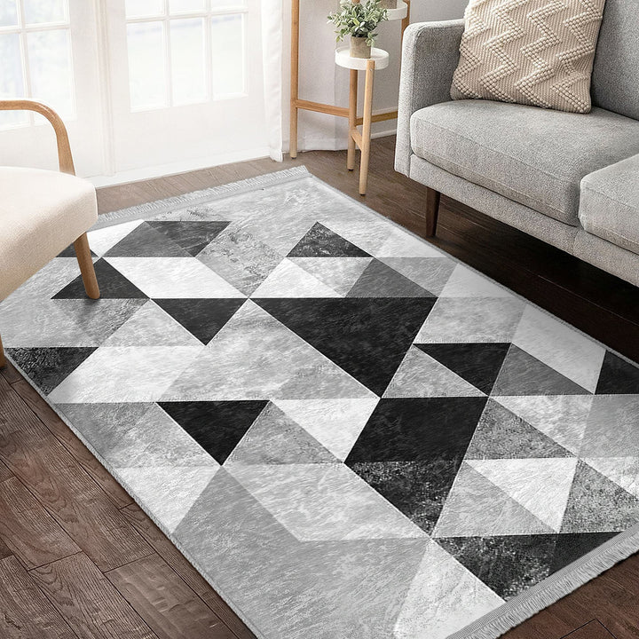 Geometric Area Rug|Boho Style Abstract Carpet|Machine-Washable Fringed Non-Slip Rug|Triangle Pattern Multi-Purpose Anti-Slip Living Room Rug