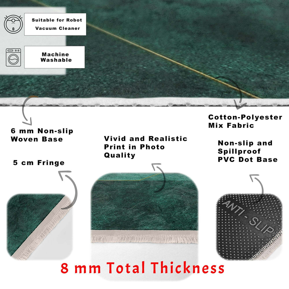 Abstract Green Rug|Stylish Area Carpet|Decorative Carpet|Machine-Washable Fringed Non-Slip Rug|Multi-Purpose Anti-Slip Floor Covering Rug